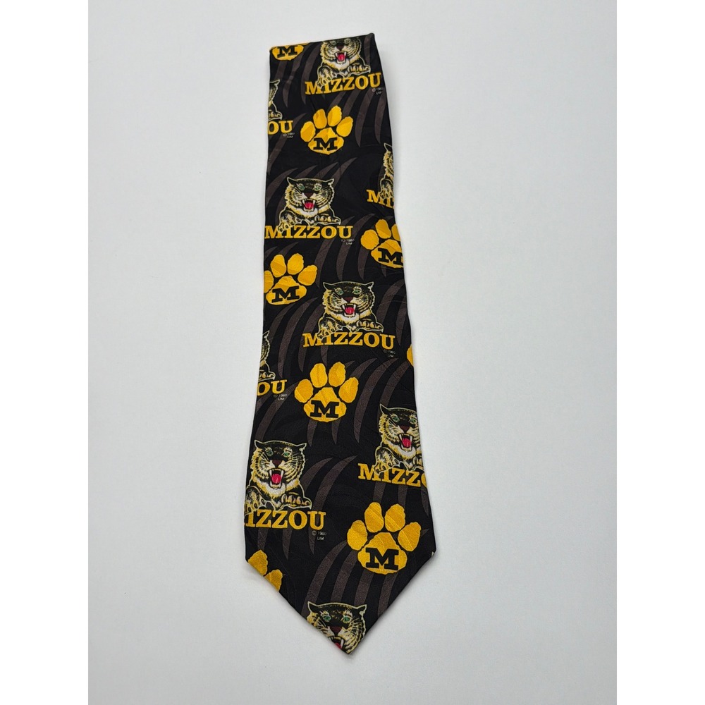 Mizzou Tigers University of Missouri Mens Silk Necktie Black Gold Merge Left USA